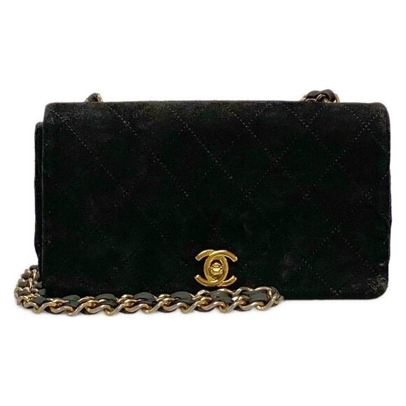 Auth CHANEL Mini Matelasse Black Suede Shoulder Bag Gold hardware - Picture 1 of 15